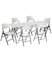 PACK MESA PLEGABLE 180x74x74 + 6 SILLAS PLEGABLES BLANCO PARA JARDÍN, TERRAZA O EVENTOS