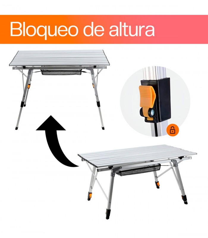 MESA PLEGABLE DE ALUMINIO CAMPING 89,9x53 CM ALTURA REGULABLE