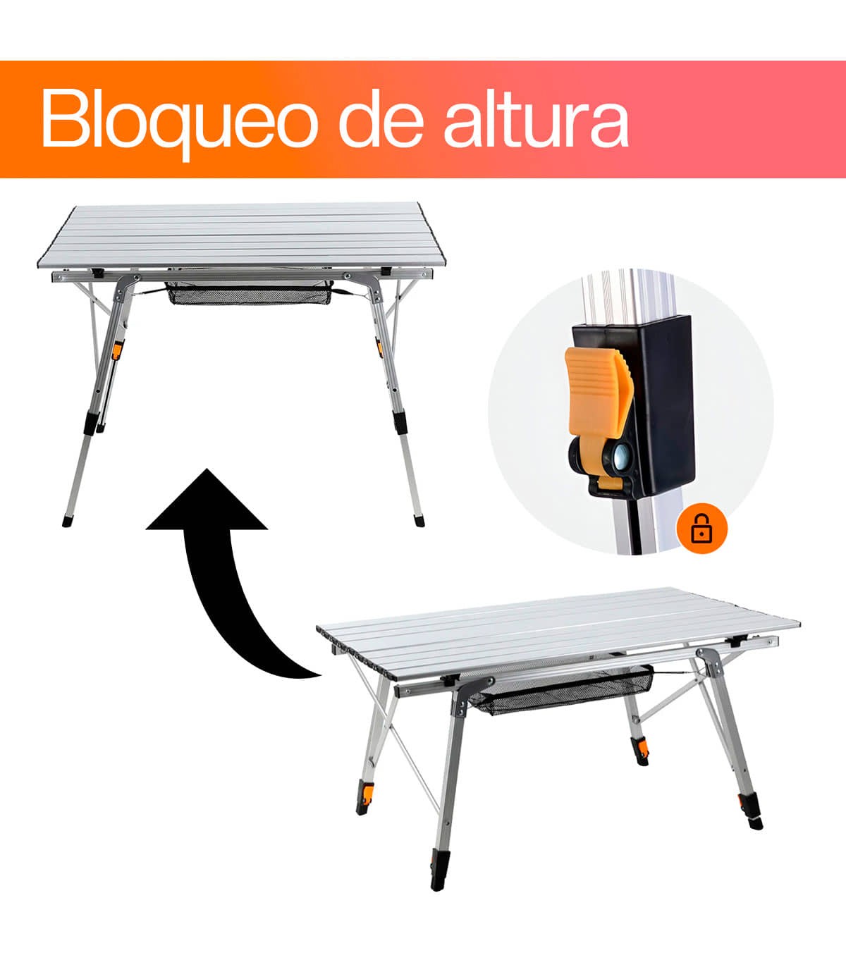 MESA PLEGABLE DE ALUMINIO CAMPING 89,9x53 CM ALTURA REGULABLE