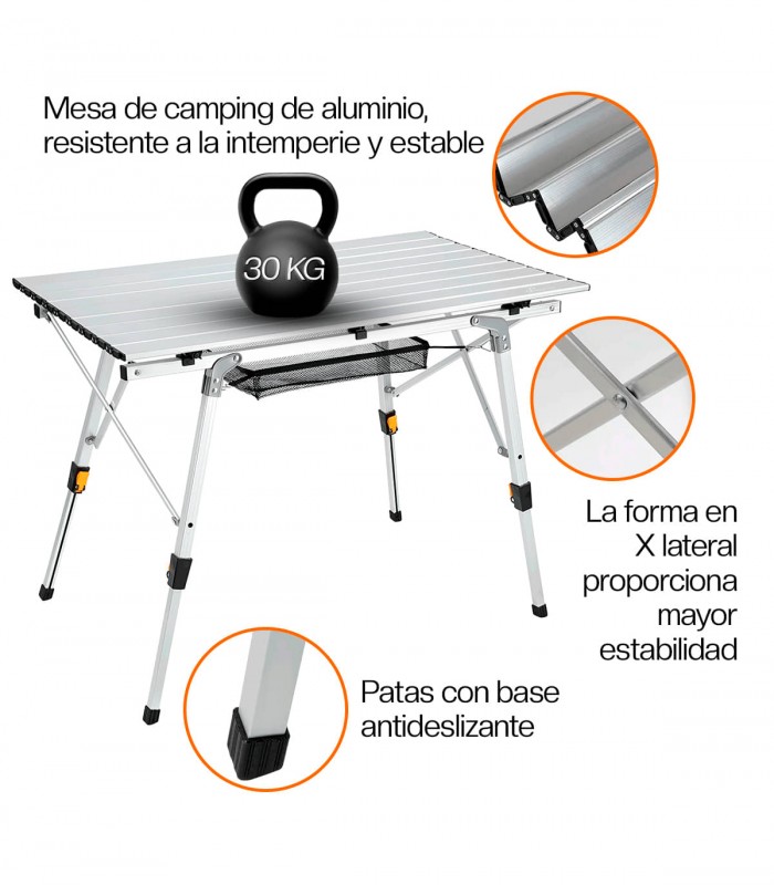 MESA PLEGABLE DE ALUMINIO CAMPING 89,9x53 CM ALTURA REGULABLE