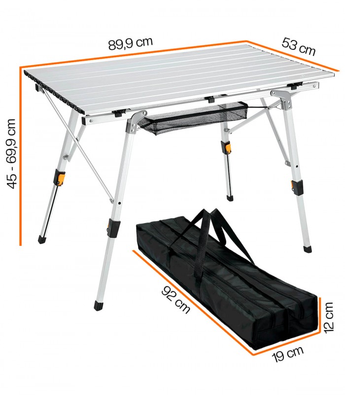 MESA PLEGABLE DE ALUMINIO CAMPING 89,9x53 CM ALTURA REGULABLE