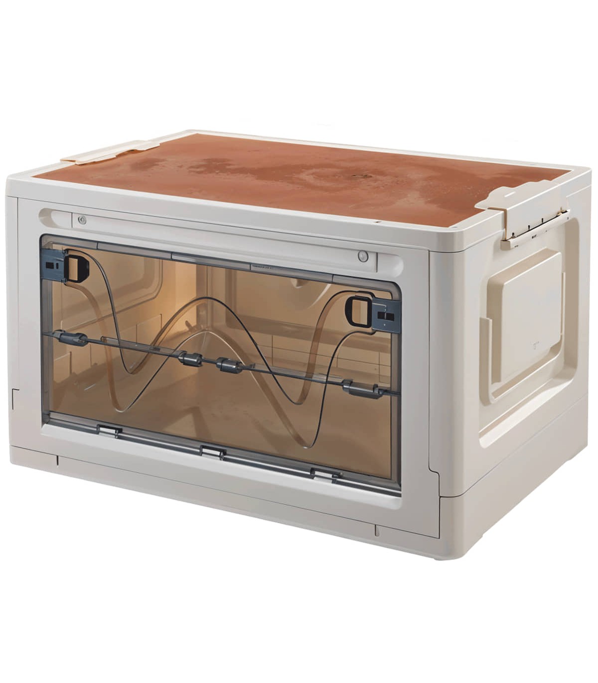 CAJA DE ALMACENAMIENTO PLEGABLE CON TAPA DE MADERA 47,5x35x28,5 CM