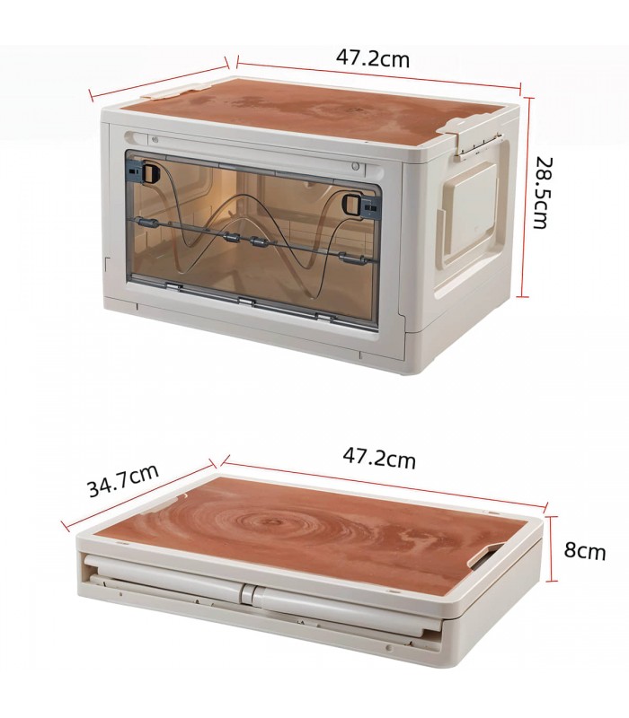 CAJA DE ALMACENAMIENTO PLEGABLE CON TAPA DE MADERA 47,5x35x28,5 CM