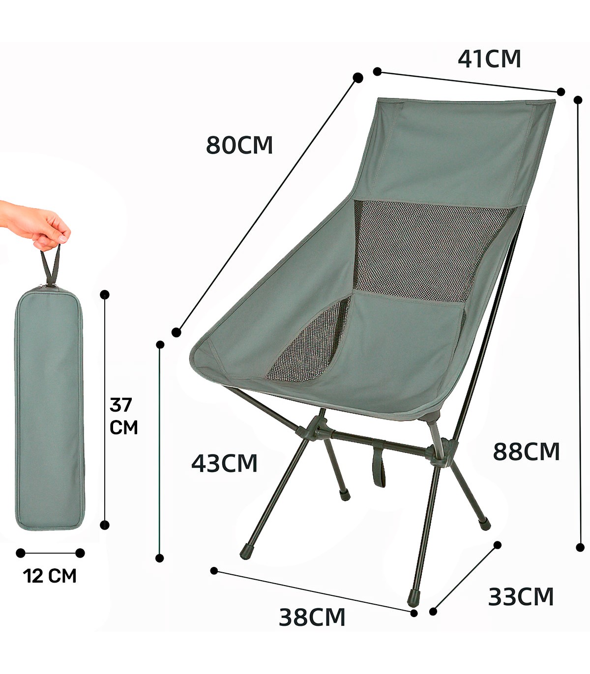 SILLA ULTRALIGERA RESPALDO ALTO DESMONTABLE GRIS