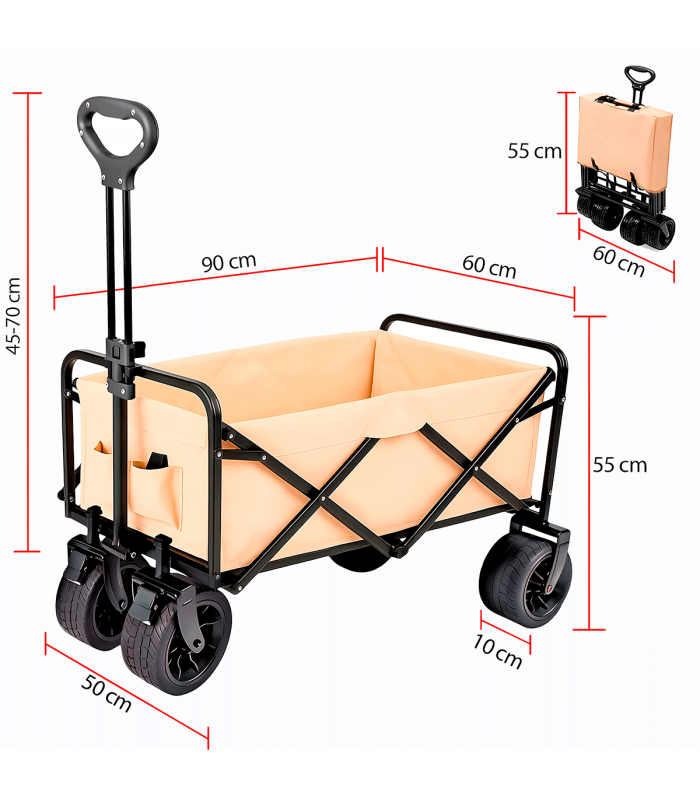 CARRO PLEGABLE PLAYA Y CAMPING (4 RUEDAS - 120 KG)
