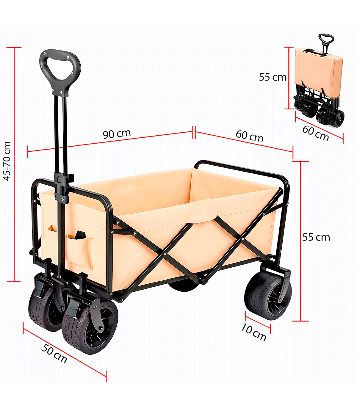 CARRO PLEGABLE PLAYA Y CAMPING (4 RUEDAS - 120 KG)