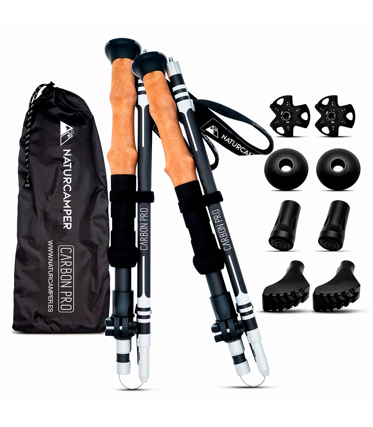 BASTONES PLEGABLES DE CARBONO PARA TREKKING Y SENDERISMO NATURCAMPER CARBON PRO