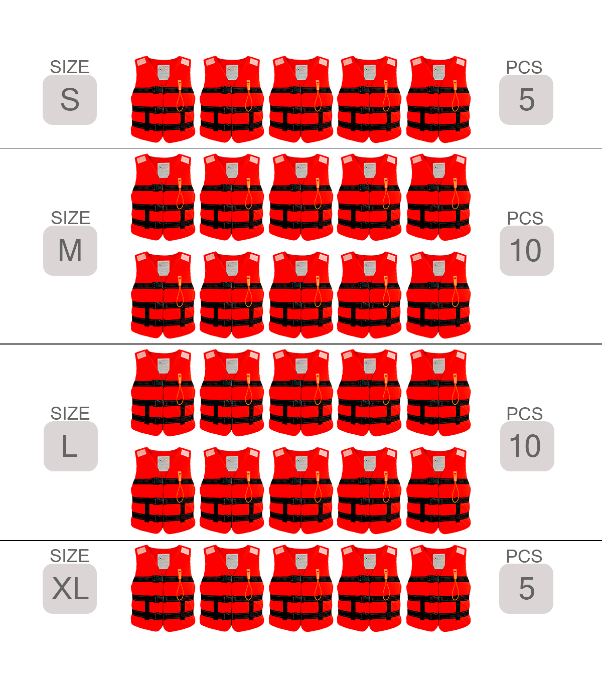 PACK 30 CHALECOS SALVAVIDAS ROJO (PACK EMPRESAS)