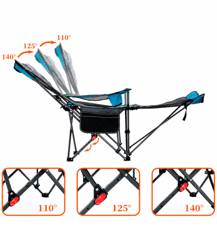 SILLA PLEGABLE CAMPING CON REPOSAPIES Y RESPALDO RECLINABLE