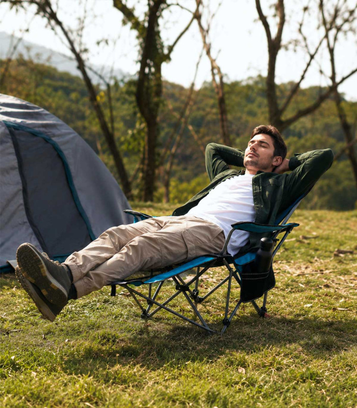 PACK 2 SILLAS PLEGABLES CAMPING CON REPOSAPIES Y RESPALDO RECLINABLE