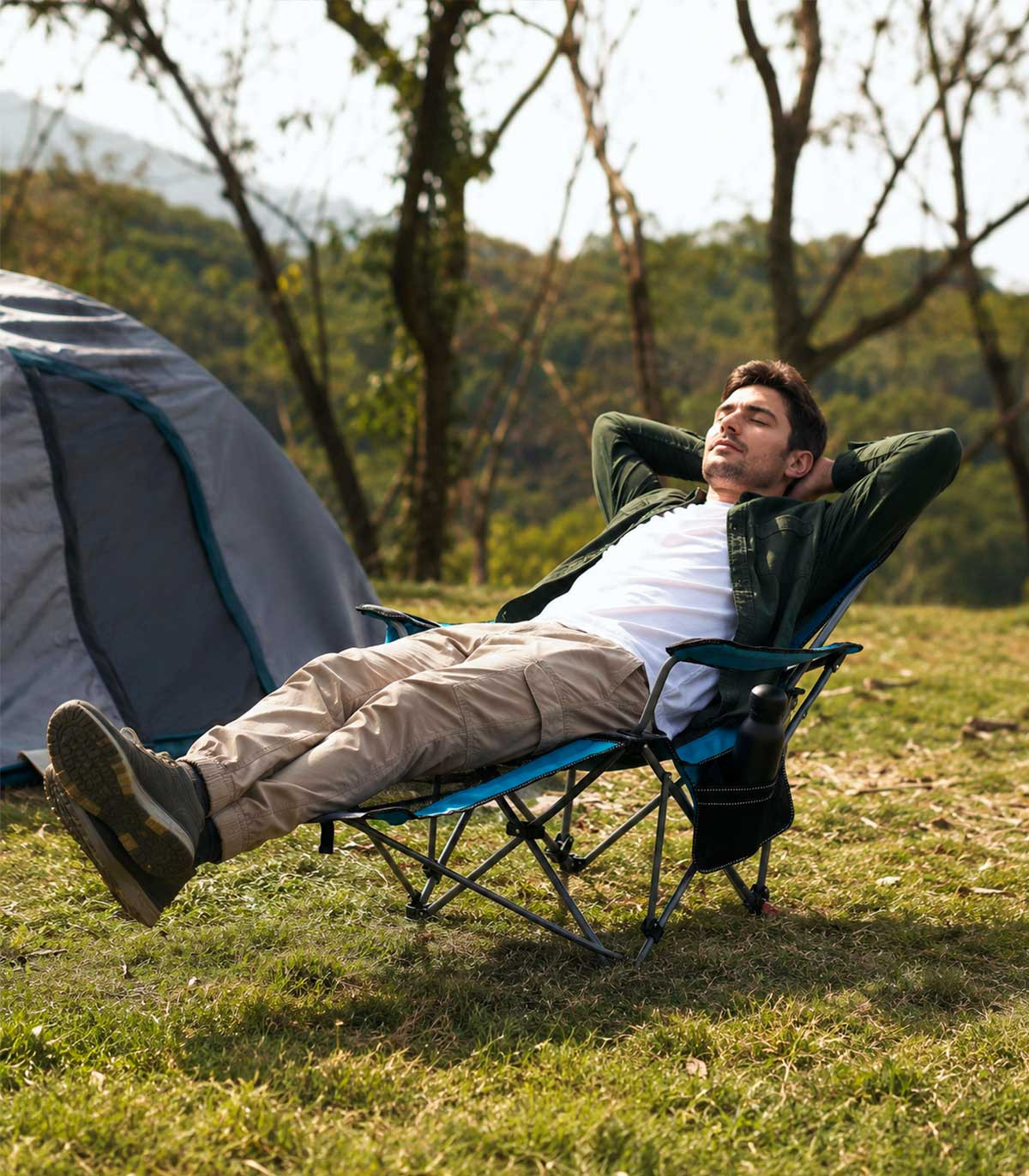 PACK 2 SILLAS PLEGABLES CAMPING CON REPOSAPIES Y RESPALDO RECLINABLE