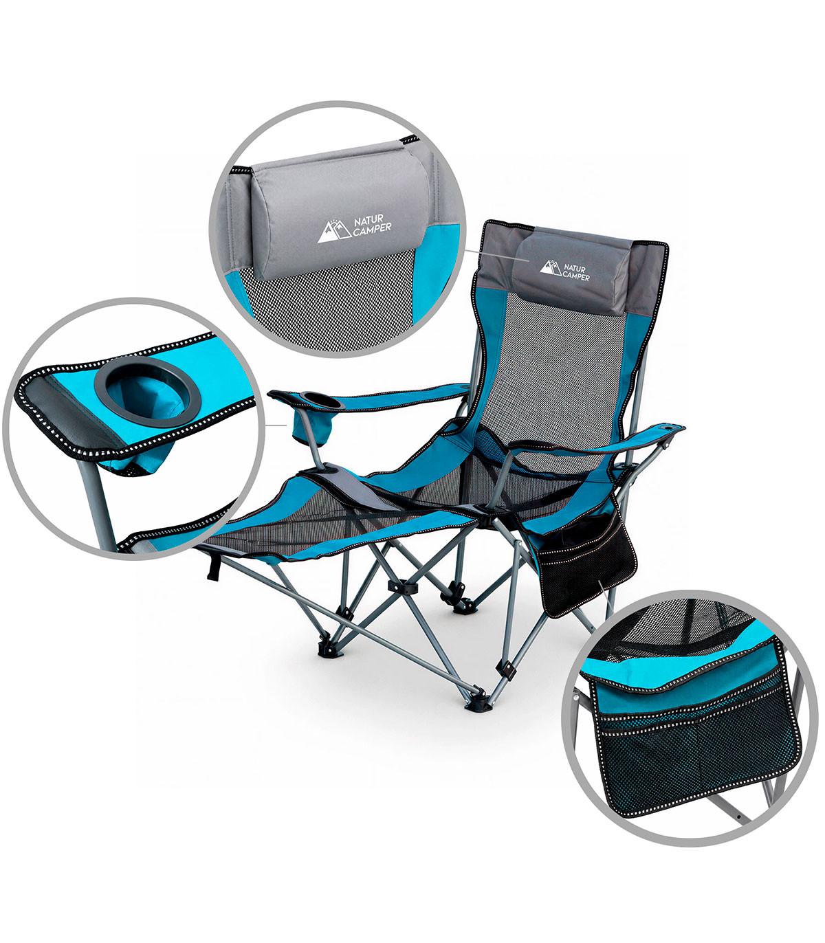 SILLA PLEGABLE CAMPING CON REPOSAPIES Y RESPALDO RECLINABLE