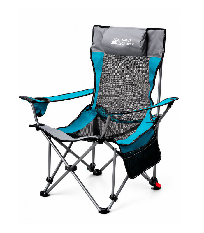 SILLA PLEGABLE CAMPING CON REPOSAPIES Y RESPALDO RECLINABLE