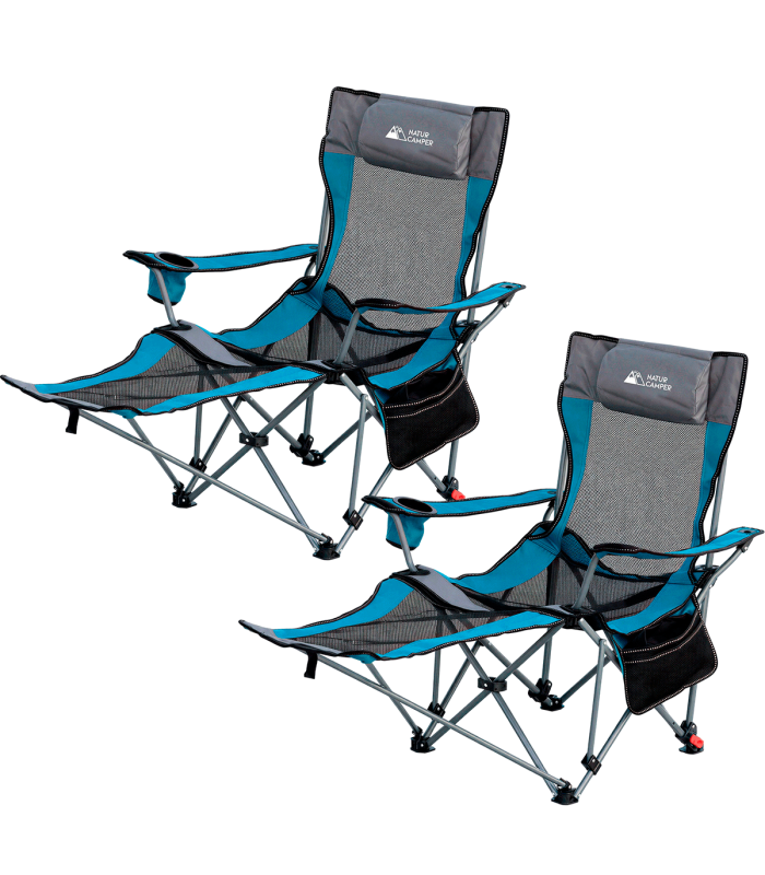 PACK 2 SILLAS PLEGABLES CAMPING CON REPOSAPIES Y RESPALDO RECLINABLE