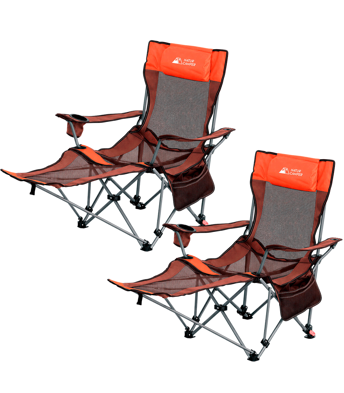 PACK 2 SILLAS PLEGABLES CAMPING CON REPOSAPIES Y RESPALDO RECLINABLE