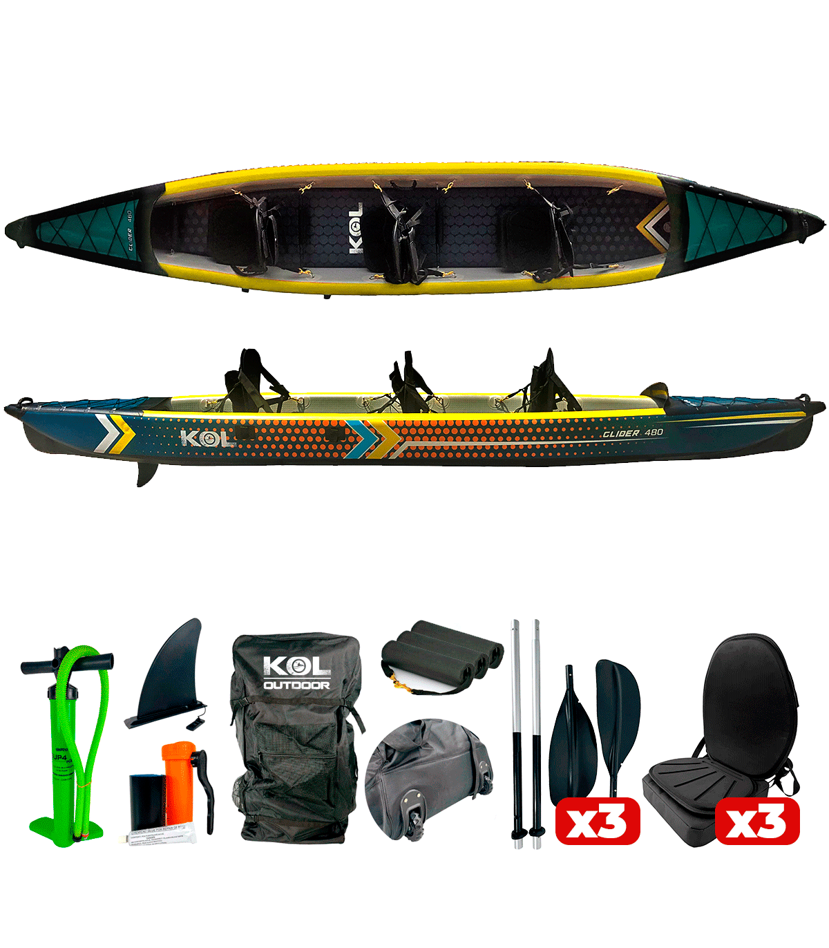 GLIDER 480 KAYAK HINCHABLE TRIPLE