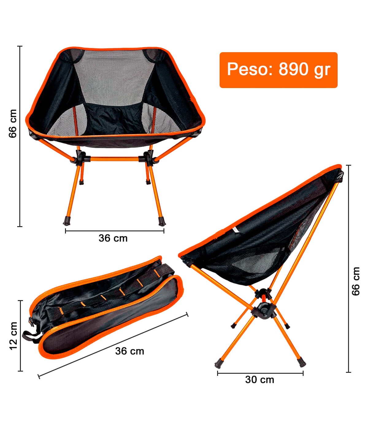 SILLA ULTRALIGERA DESMONTABLE ALUMINIO PARA TRECKING, CAMPING, MONTAÑA