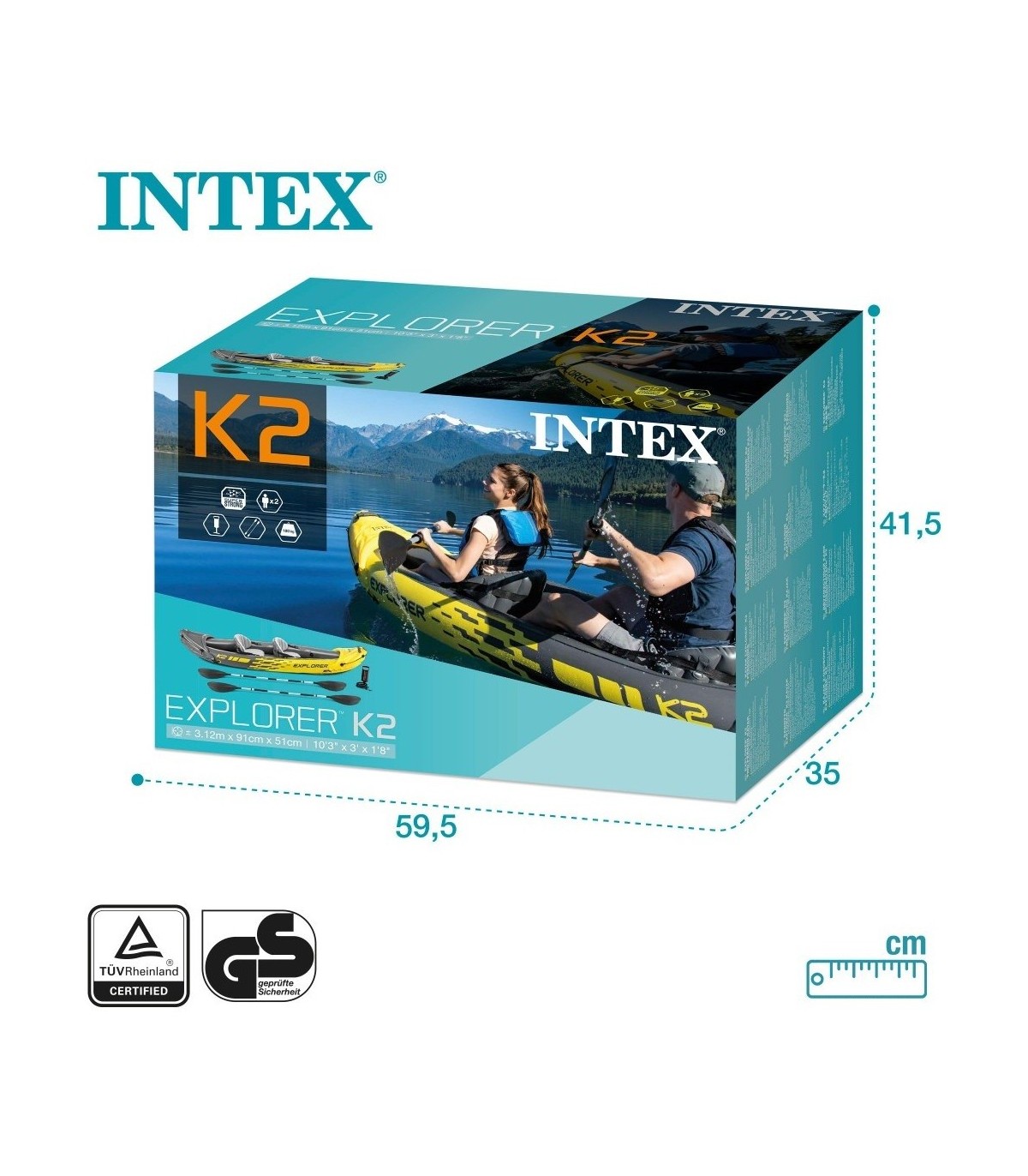 Kayak hinchable Intex Explorer K2. Con chalecos y bolsas estancas.