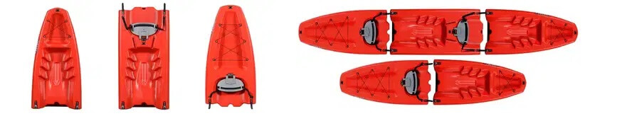 Kayak modulable rojo secciones
